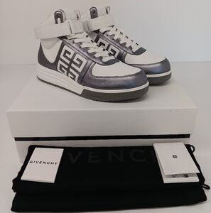 GIVENCHY Men's G4 Strapped White Logo High Top Sneakers - EU43/US10